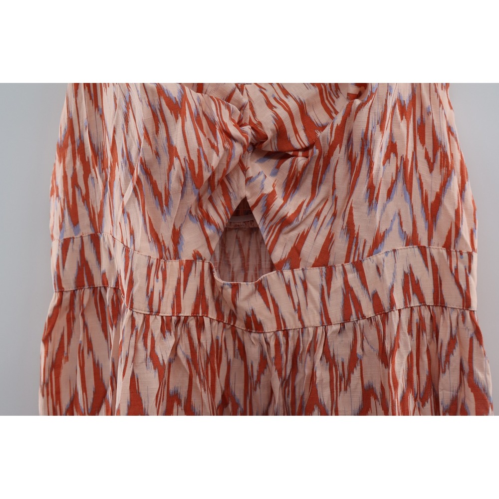 Plus Size Front Cutout Sundress 2X Peach Ikat Smocked Back Vacation Dress - Picture 3 of 5